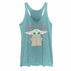 Licensed Character Juniors' Star Wars The Mandalorian The Child Aka Baby Yoda Christmas Merry & Cute Graphic Tank Tahiti Blue