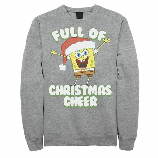 Licensed Character Men's SpongeBob SquarePants Full Of Cheer Sweatshirt Athletic Heather 5 Licensed Character Men's SpongeBob SquarePants Full Of Cheer Sweatshirt Athletic Heather - Image 3