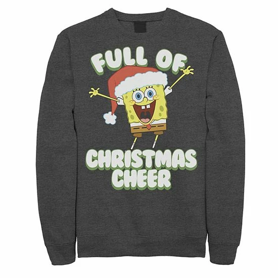Licensed Character Men's SpongeBob SquarePants Full Of Cheer Sweatshirt Athletic Heather 7 Licensed Character Men's SpongeBob SquarePants Full Of Cheer Sweatshirt Athletic Heather - Image 5