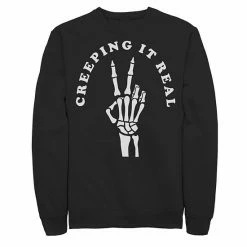 Licensed Character Mens Creeping It Real Skeleton Peace Sign Sweatshirt