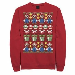 Licensed Character Men's Nintendo Super Mario Character Stack Ugly Christmas Sweater Style Sweatshirt Red -Licensed Character Shop unnamed file 10270