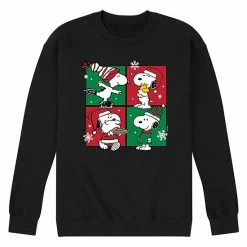 Licensed Character Men's Peanuts Snoopy Christmas Grid Sweatshirt Black