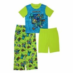 Licensed Character Boys 6-12 Minecraft "Cave And Cliffs" Top, Shorts & Pants Pajama Set
