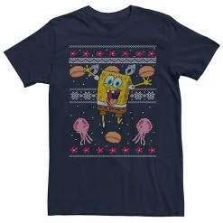 Licensed Character Men's Nickelodeon SpongeBob SquarePants Jellyfish Christmas Tee Red