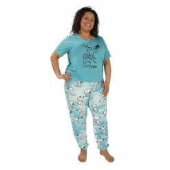 Licensed Character Plus Size Nite Nite By Munki Munki Snoopy Short Sleeve Pajama Top & Pajama Pants Set Daisy Plaid -Licensed Character Shop unnamed file 1089