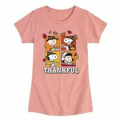 Licensed Character Girls 7-16 Peanuts Characters Thankful Graphic Tee Pink