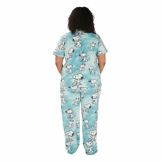 Licensed Character Plus Size Nite Nite By Munki Munki Snoopy Short Sleeve Pajama Shirt & Pajama Pants Set Daisy Plaid 4 Licensed Character Plus Size Nite Nite By Munki Munki Snoopy Short Sleeve Pajama Shirt & Pajama Pants Set Daisy Plaid - Image 2
