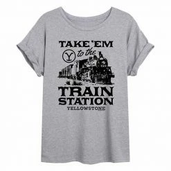 Licensed Character Juniors' Yellowstone "Take 'Em To The Train Station" Flowy Tee