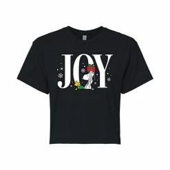 Alternative view of Licensed Character Juniors' Peanuts Holiday Joy Cropped Graphic Tee Black