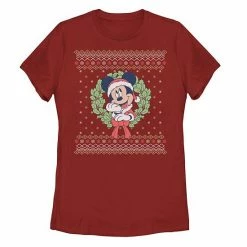 Licensed Character Disney's Mickey Mouse Wreath Juniors' Ugly Christmas Sweater Tee