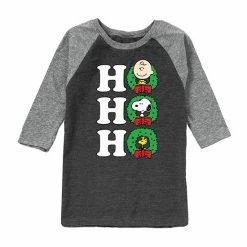 Licensed Character Boys 8-20 Peanuts "Ho Ho Ho" Wreath Raglan Tee Gray Black -Licensed Character Shop unnamed file 11595