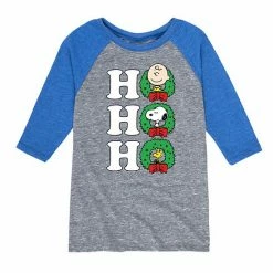 Licensed Character Boys 8-20 Peanuts "Ho Ho Ho" Wreath Raglan Tee Gray Black -Licensed Character Shop unnamed file 11596