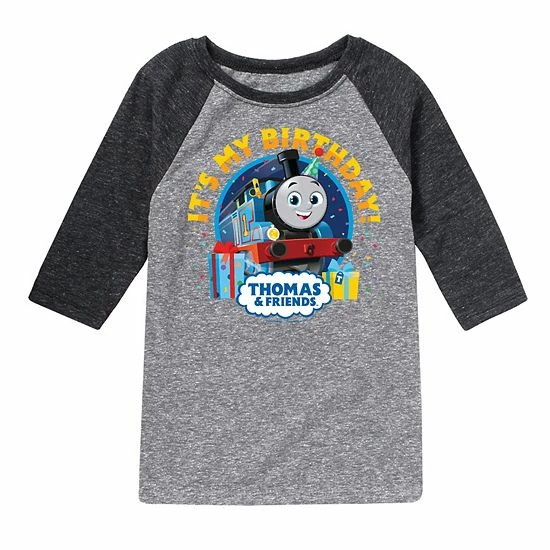 Licensed Character Boys 8-20 Thomas And Friends Birthday Raglan Graphic Tee Gray Black 4 Licensed Character Boys 8-20 Thomas And Friends Birthday Raglan Graphic Tee Gray Black - Image 2