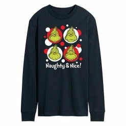 Licensed Character Men's Dr. Seuss Grinch Naughty & Nice Long Sleeve Tee Gray