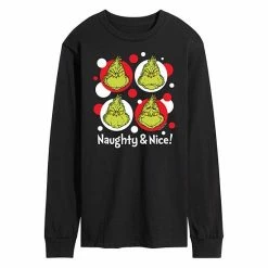 Licensed Character Men's Dr. Seuss Grinch Naughty & Nice Long Sleeve Tee Gray -Licensed Character Shop unnamed file 11629