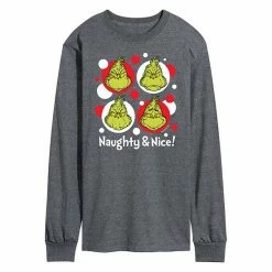 Licensed Character Men's Dr. Seuss Grinch Naughty & Nice Long Sleeve Tee Gray -Licensed Character Shop unnamed file 11630