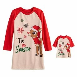 Licensed Character Girls 4-12 Jammies For Your Families® Rudolph The Red Nosed Reindeer Nightgown & Doll Gown Pajama Set