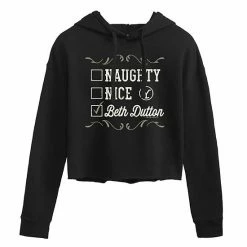Licensed Character Juniors' Yellowstone Beth Dutton Christmas List Cropped Graphic Hoodies