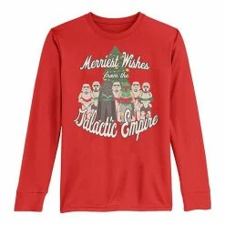 Licensed Character Boys 8-20 Star Wars Christmas Merriest Wishes Galactic Empire Long Sleeve Tee Navy