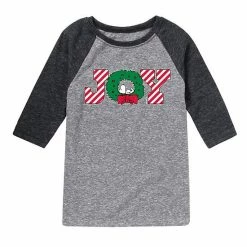 Licensed Character Boys 8-20 Peanuts Joy Wreath Raglan Graphic Tee Gray Black
