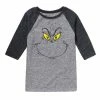Licensed Character Boys 8-20 Dr. Seuss How The Grinch Stole Christmas Face Raglan Graphic Tee Gray