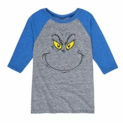 Licensed Character Boys 8-20 Dr. Seuss How The Grinch Stole Christmas Face Raglan Graphic Tee Gray -Licensed Character Shop unnamed file 12294