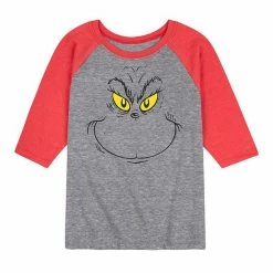 Licensed Character Boys 8-20 Dr. Seuss How The Grinch Stole Christmas Face Raglan Graphic Tee Gray -Licensed Character Shop unnamed file 12295