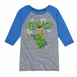 Licensed Character Boys 8-20 Dr. Seuss How The Grinch Stole Christmas Tree Raglan Graphic Tee Blue Gray -Licensed Character Shop unnamed file 12298