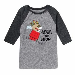 Licensed Character Boys 8-20 Peanuts Dashing Snow Raglan Graphic Tee Gray Blue