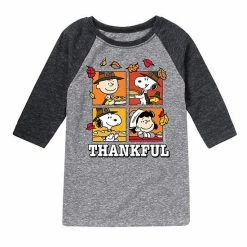 Licensed Character Boys 8-20 Peanuts Thankful Raglan Graphic Tee Gray
