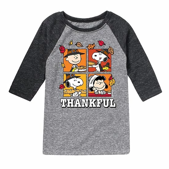 Licensed Character Boys 8-20 Peanuts Thankful Raglan Graphic Tee Gray 4 Licensed Character Boys 8-20 Peanuts Thankful Raglan Graphic Tee Gray - Image 2