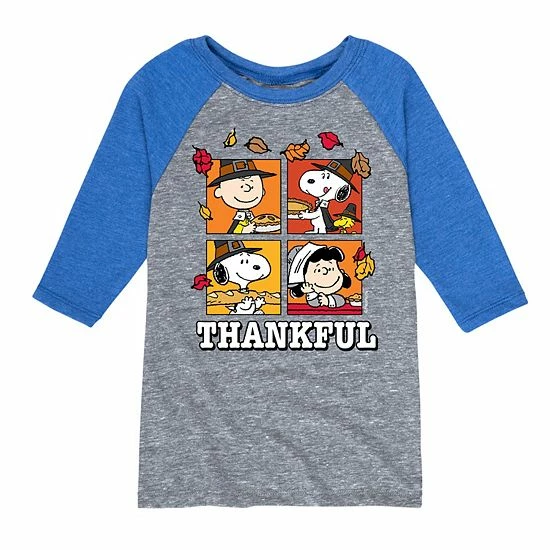 Licensed Character Boys 8-20 Peanuts Thankful Raglan Graphic Tee Gray 5 Licensed Character Boys 8-20 Peanuts Thankful Raglan Graphic Tee Gray - Image 3