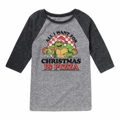 Licensed Character Boys 8-20 TMNT Teenage Mutant Ninja Turtles Christmas Pizza Raglan Graphic Top