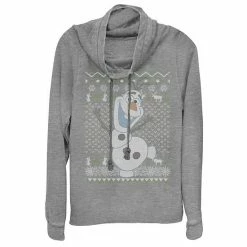 Licensed Character Disney's Frozen Olaf Sven Ugly Juniors' Christmas Sweater Cowl Neck Pullover