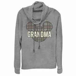 Licensed Character Disney's Mickey And Friends Christmas Plaid Grandma Cowl Neck Pullover