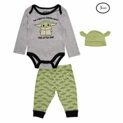 Licensed Character Baby Boy Star Wars Grogu 3 Piece Bodysuit, Pants & Hat Set