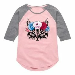 Licensed Character Girls 7-16 Kitten Flower Crown Raglan Graphic Tee