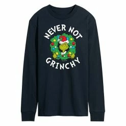 Licensed Character Men's Dr. Seuss Grinch Never Not Grinchy Long Sleeve Tee Blue