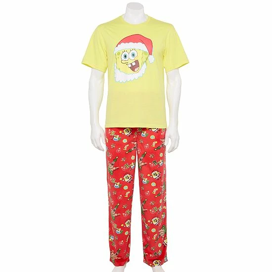 Licensed Character Men's SpongeBob In Santa Hat Pajamas 3 Licensed Character Men's SpongeBob In Santa Hat Pajamas