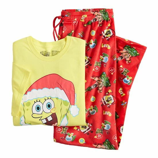Licensed Character Men's SpongeBob In Santa Hat Pajamas 5 Licensed Character Men's SpongeBob In Santa Hat Pajamas - Image 3