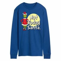 Licensed Character Men's Dr. Seuss Grinch Not Today Santa Long Sleeve Tee Blue