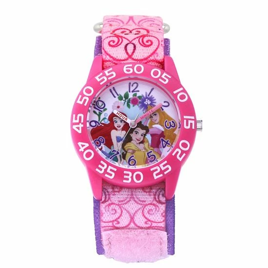 Licensed Character Disney Princess Belle, Ariel & Aurora Kids' Pink Time Teacher Watch 3 Licensed Character Disney Princess Belle, Ariel & Aurora Kids' Pink Time Teacher Watch