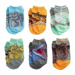 Licensed Character Boys 6-Pack Jurassic World Warning No-Show Socks