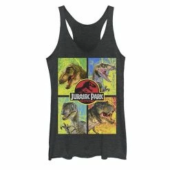 Licensed Character Juniors Jurassic Park Four Different Dinosaur Faces Tank Black Heather