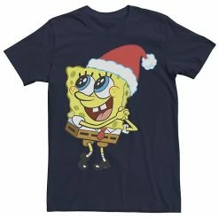 Licensed Character Men's Spongebob Squarepants Santa Hat Dreaming Of Christmas Tee Black -Licensed Character Shop unnamed file 12871