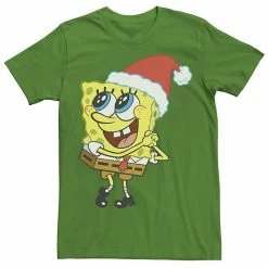 Licensed Character Men's Spongebob Squarepants Santa Hat Dreaming Of Christmas Tee Black -Licensed Character Shop unnamed file 12873
