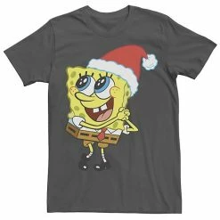Licensed Character Men's Spongebob Squarepants Santa Hat Dreaming Of Christmas Tee Black -Licensed Character Shop unnamed file 12874