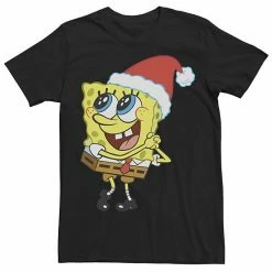 Licensed Character Men's Spongebob Squarepants Santa Hat Dreaming Of Christmas Tee Black -Licensed Character Shop unnamed file 12878