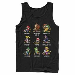 Licensed Character Men's Nintendo Mario Kart Racers Side View Names Tank Black