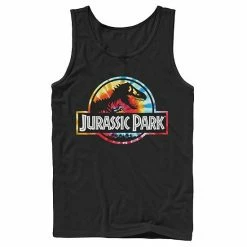 Licensed Character Men's Jurassic Park Tie Dye Circle Logo Graphic Tank Top Charcoal